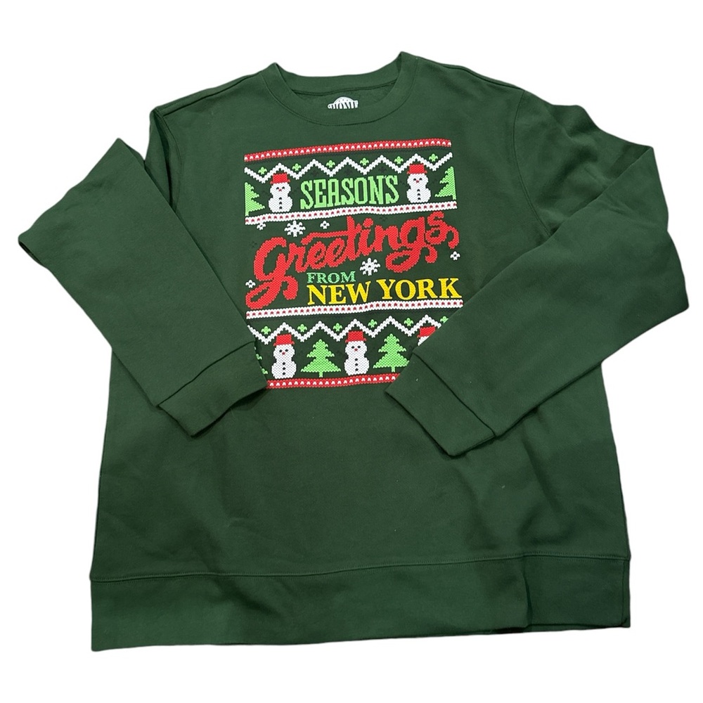 NEW Home Free Green Snowman‎ New York Christmas Fleece Sweatshirt Size L